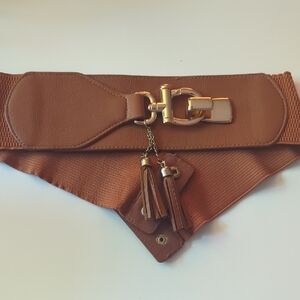 Brown Leather Belt with Gold Buckle
